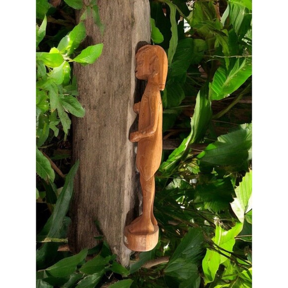 Vintage Hand Carved Statue Figurine 18" Man Wood African Tribal Hunter Kenya - Picture 4 of 8